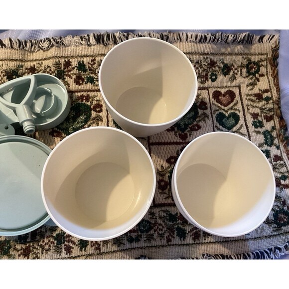 Vintage Tupperware Light Blue Condiment Caddy with 3 Cups & Lids #757-4 USA Made - Picture 9 of 11